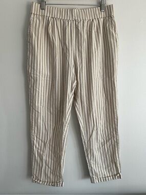 Zara 100% Cotton Nautical Beige Striped Chinos Pull on Pants Size Medium